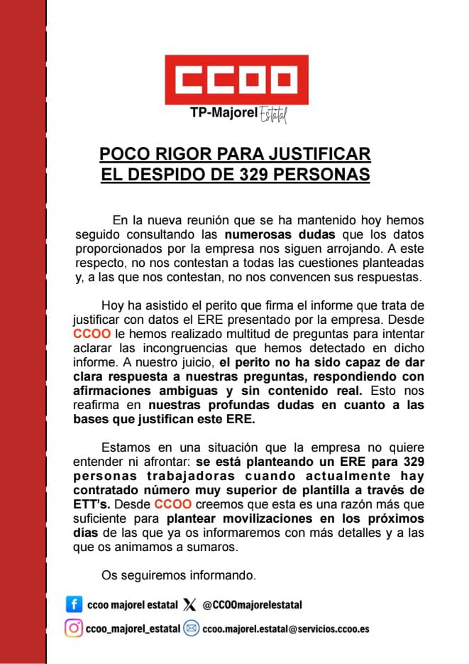 ccoomajorelslm's tweet photo. 📢Poco rigor para justificar el despido de 329 personas...os seguiremos informando #ERE #teleperformance #majorel #CCOOseMueve https://t.co/KnDCgspoCa