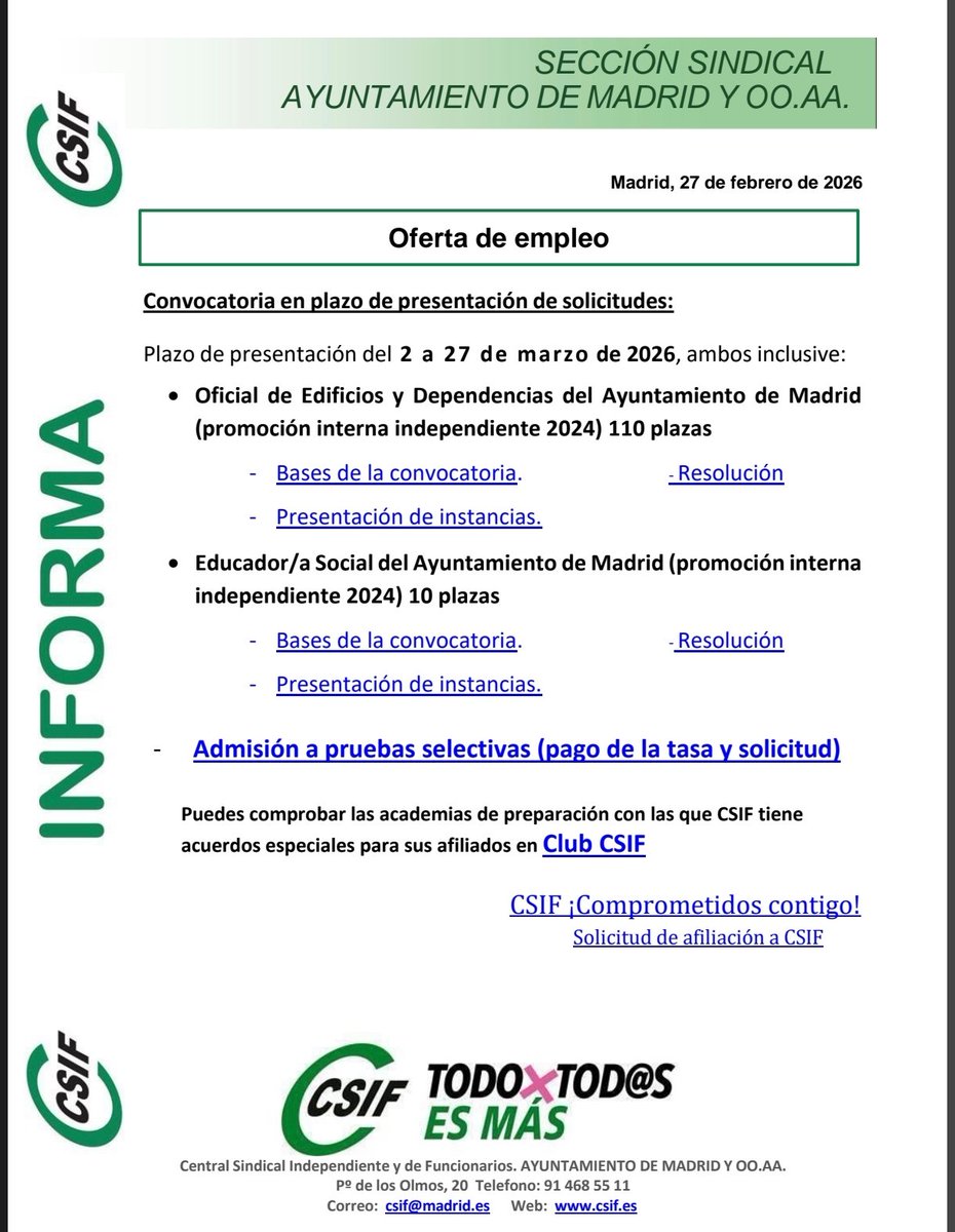 CSIF Ayuntamiento de Madrid tweet media