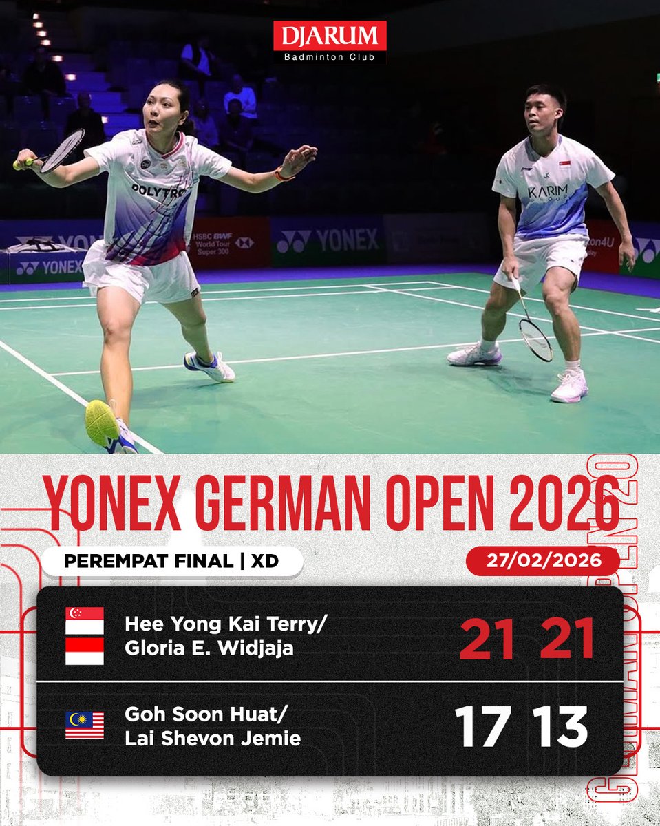 Om Terry dan Onty Glo berhasil mengalahkan unggulan ke-5 dan melaju ke babak semifinal #GermanOpen2026 nih, Sobat!

Yok, bisa yok!! 👏👏🔥

FOTO: Humas PP PBSI

#tournament #TeruskanSemangatJuara