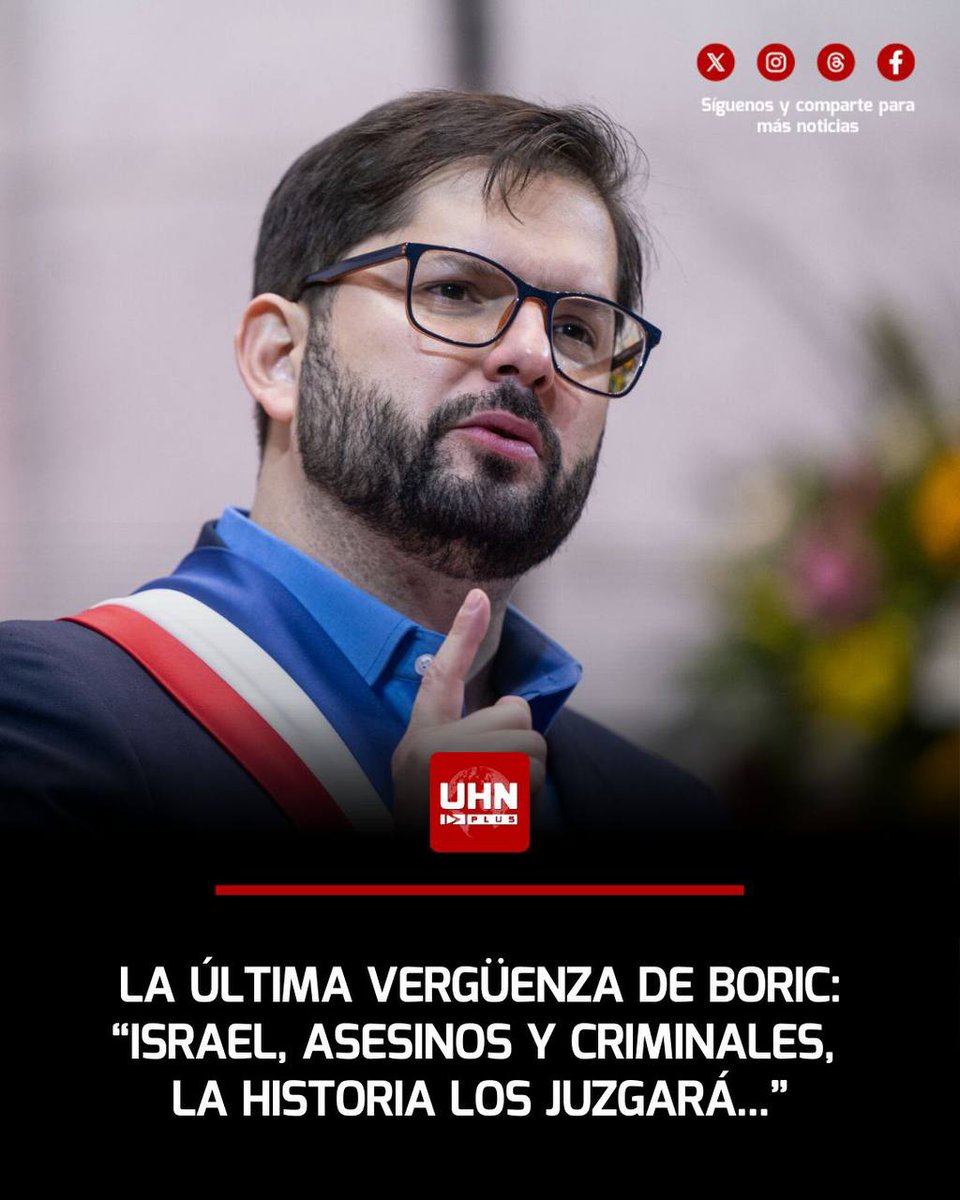 🇨🇱🇮🇱‼️ | A días de terminar su mandato, Gabriel Boric se marcha dejando otro episodio vergonzoso al criticar el accionar de Israel en Palestina: "Son asesinos y criminales. El Gobierno de Israel dirigido por Netanyahu sigue asesinando niños inocentes en Palestina. Mientras