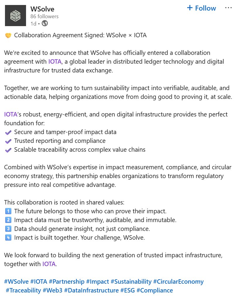 Another <a href="/iota/">IOTA</a> partnership announced, this time Dutch organisation WSolve. 

They haven't updated their partnerships web page yet but take a look anyway because you'll quickly see why they're a great strategic fit: wsolve.org/satellites 
#IOTA #ADAPT #TWIN