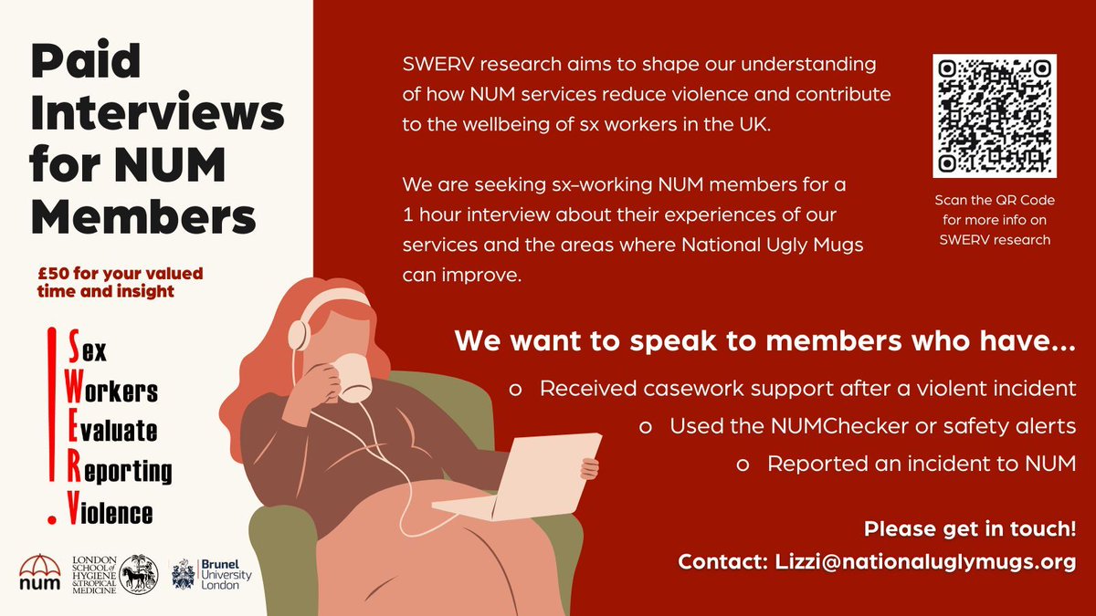 Paid online interviews for NUM Members!

If you are a NUM member who has received casework support after a violent incident, or uses our safety tools, contact lizzi@nationaluglymugs.org.
You will be paid for your time and contribution 🌟

SWERV Project: buff.ly/pDB6MCQ