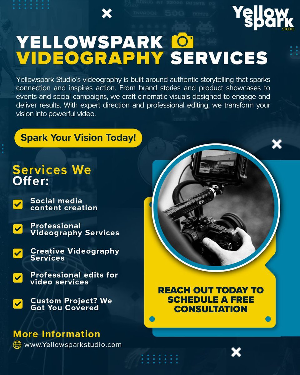 YellowsparkAD's tweet image. Some stories are better told in motion.

Video production that shows the energy, tone, and personality behind a business.

Yellowspark Studio
yellowsparkstudio.com

#YellowsparkStudio #SparkYourVision #VideoProduction