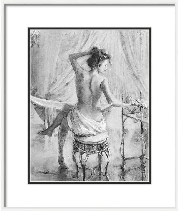 SHendersonArt's tweet image. Though the beginning of the work week loomed, she had better things to think about and focus upon.

After the Bath grayscale framed print -- Available at SteveHendersonCollections.

#bath #home #artworks