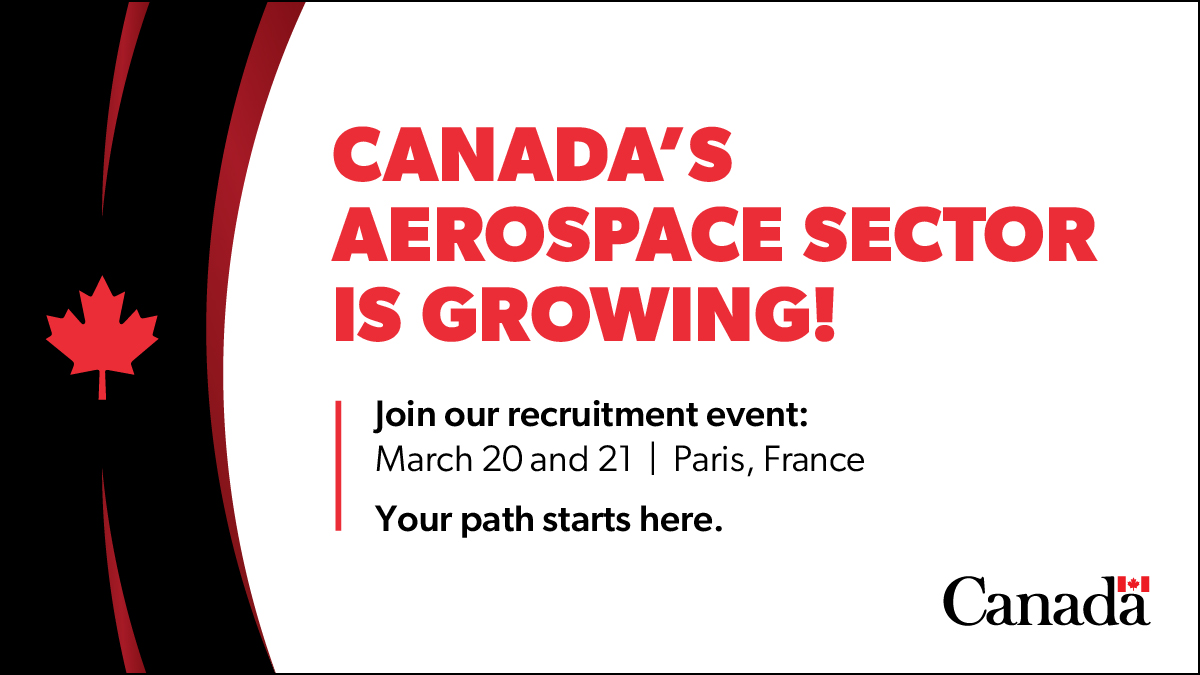 CitImmCanada's tweet photo. Reminder for aerospace professionals:

Don’t miss this chance to connect with Canadian employers, discover exciting career opportunities and explore pathways to build your future in Canada!

There is still time to apply for an invitation: https://t.co/UyAI9MBb8C https://t.co/33lskJCjXR