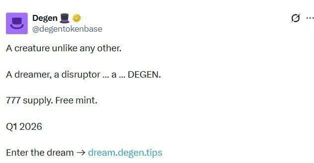 Redoyhasan77's tweet photo. Degen 777 NFT🔥

Event Link:https://t.co/kPstO4f2aN

Connect With Twitter
Connect Wallet Complete Task 
Spin &amp; Win WL Done

Total Supply 777 Mint Cost Free
Timeline: Q1 2026 https://t.co/WCu2JjCVnc