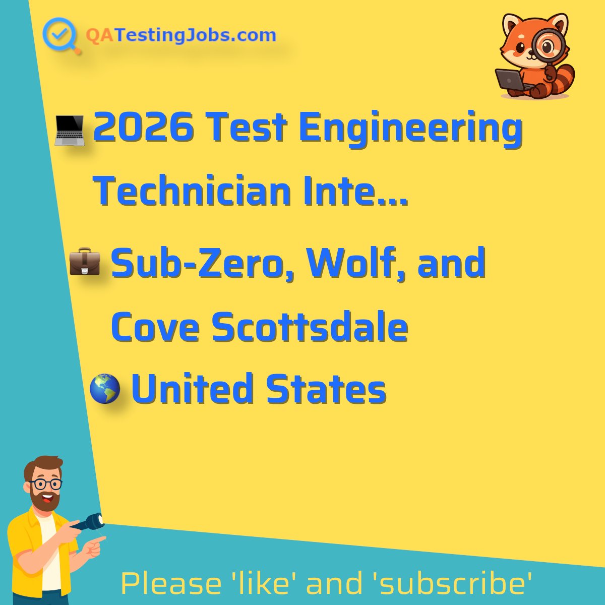 QATestingJobs's tweet photo. Title: 2026 Test Engineering Technician Internship
Company: Sub-Zero, Wolf, and Cove Scottsdale
Country: United States
City: Madison
Employment Type: full-time
Location: onsite
Remote/Onsite: onsite
Visa Support:
Link: https://t.co/TLZiotic35
#automatedsystems #dataacquisition #documentation #efficiencyimprovements #electricalinterfaces #manufacturingsupport #mechanicalinterfaces #multilocation #programming #robotics #training #troubleshooting #visiontesting #softwaretesting #jobs #qualityassurance #software #testing #tester #testlead #automation #test #engineer #ai #selenium #playwright