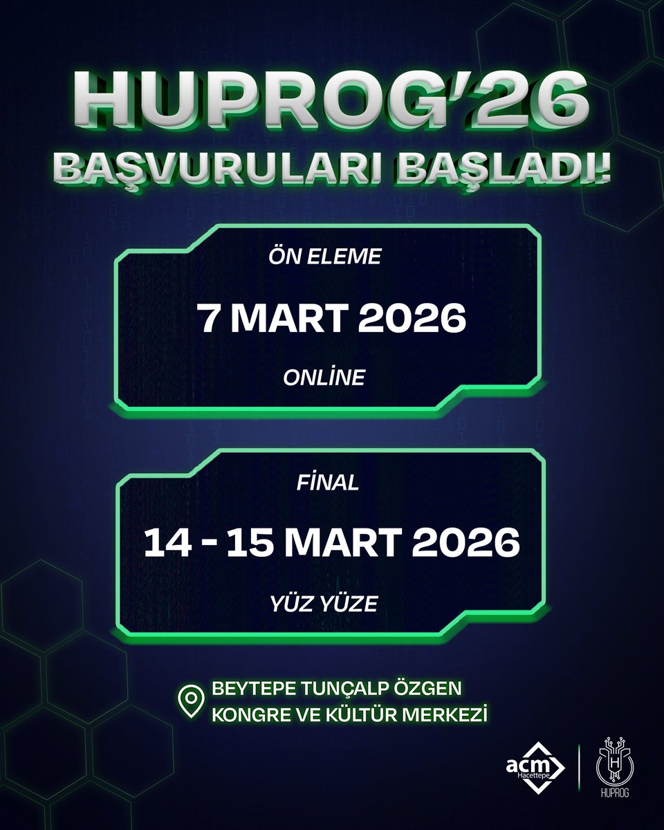 Bu sene 10.sunu düzenleyeceğimiz HUPROG'26 sizlerle! ✨💜

Türkiye'deki competitive programming kültürünü geliştirme amacı barındıran yarışmamız online eleme ve yüz yüze final
aşamalarından oluşacaktır.