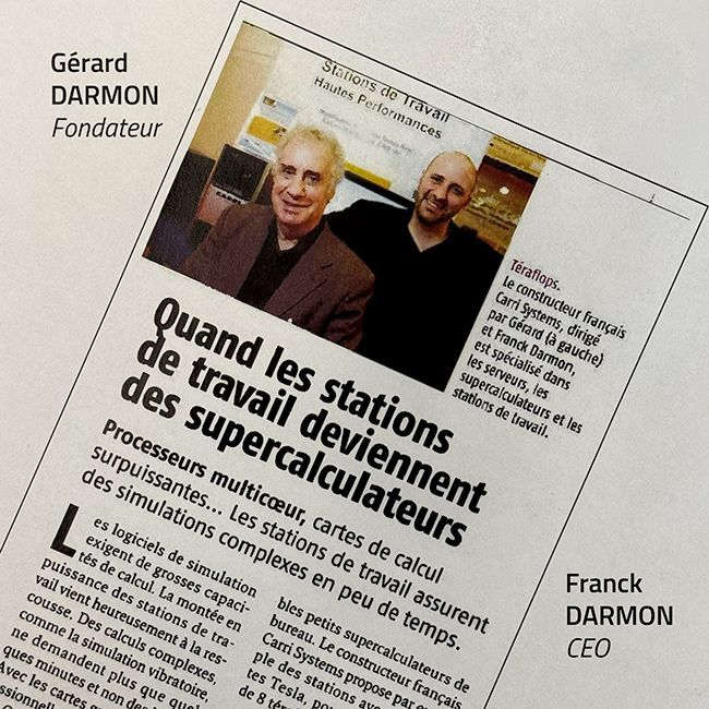 Rétrospective - Mars 2010
L'USINE NOUVELLE n°3185

Le modèle CARRI repose d'abord sur une vision technologique avant-gardiste portée par une dynamique familiale.
Nous perpétuons ces valeurs pour vos projets d'aujourd'hui et de demain.

#CARRISystems #Innovation #HPC #IA