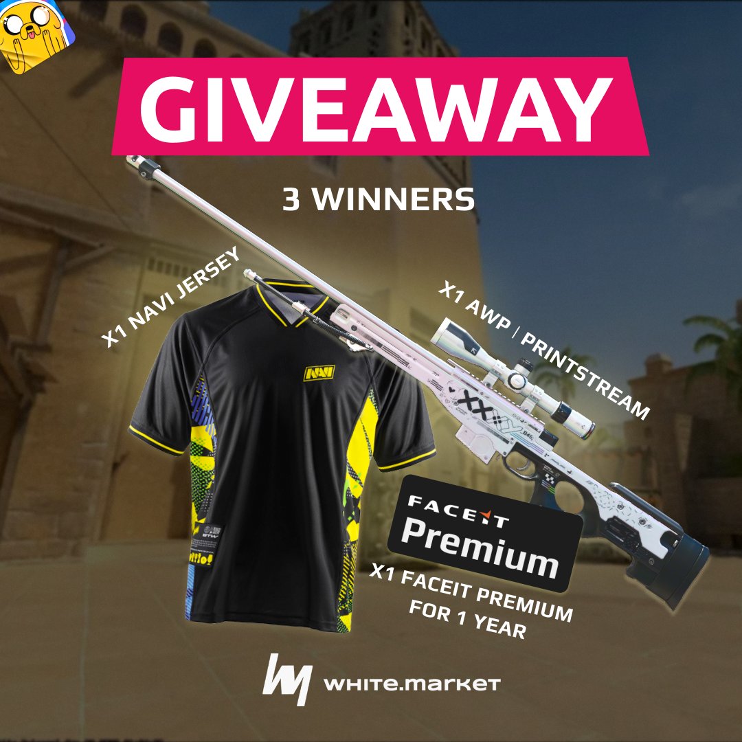 Join the giveaway and try to win AWP Printstream, <a href="/natusvincere/">NAVI</a> Jersey, or a 1-year FACEIT Subscription 🎁

To enter:
✅Follow <a href="/whitemarketcsgo/">CS2 white.market</a>
♥️Like &amp; repost
✍️Tag your friend

Three winners will be chosen randomly and announced on March 6th. GL! 😎