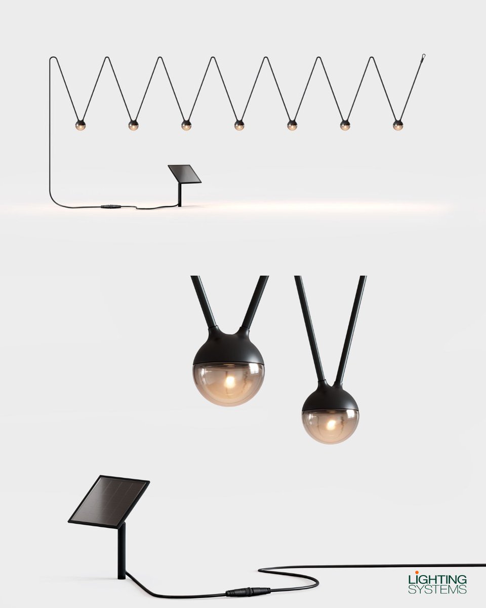 ltgsys's tweet image. Catenary run by the sun!
Solar Powered Suspension Lights (includes 7 lights) designed by Klaus Nolting for @Inter_lux 
The simple yet refined light chain for trees or balcony railings, wherever subtle light accents are needed.
#NorcalRep #LtgSys #LightAgency #LightingRep