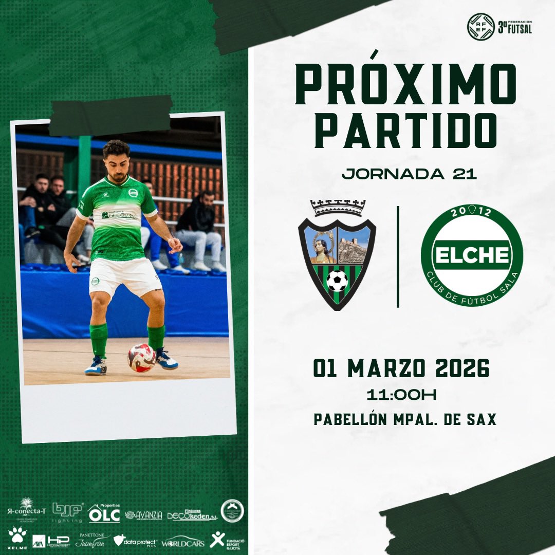 elchecfsala's tweet photo. 🏆 𝗧𝗲𝗿𝗰𝗲𝗿𝗮 𝗗𝗶𝘃𝗶𝘀𝗶𝗼́𝗻 / Jornada 2️⃣1️⃣

🆚 CFS San Blas Sax

🗓️ Domingo 01.03.26
⏰ 11:00 h.
🏟️ Pabellón Mpal. de Sax

#ElcheCFS💚🤍 #terceradivisionfutsal #ffcv https://t.co/ZfBftN0ez1