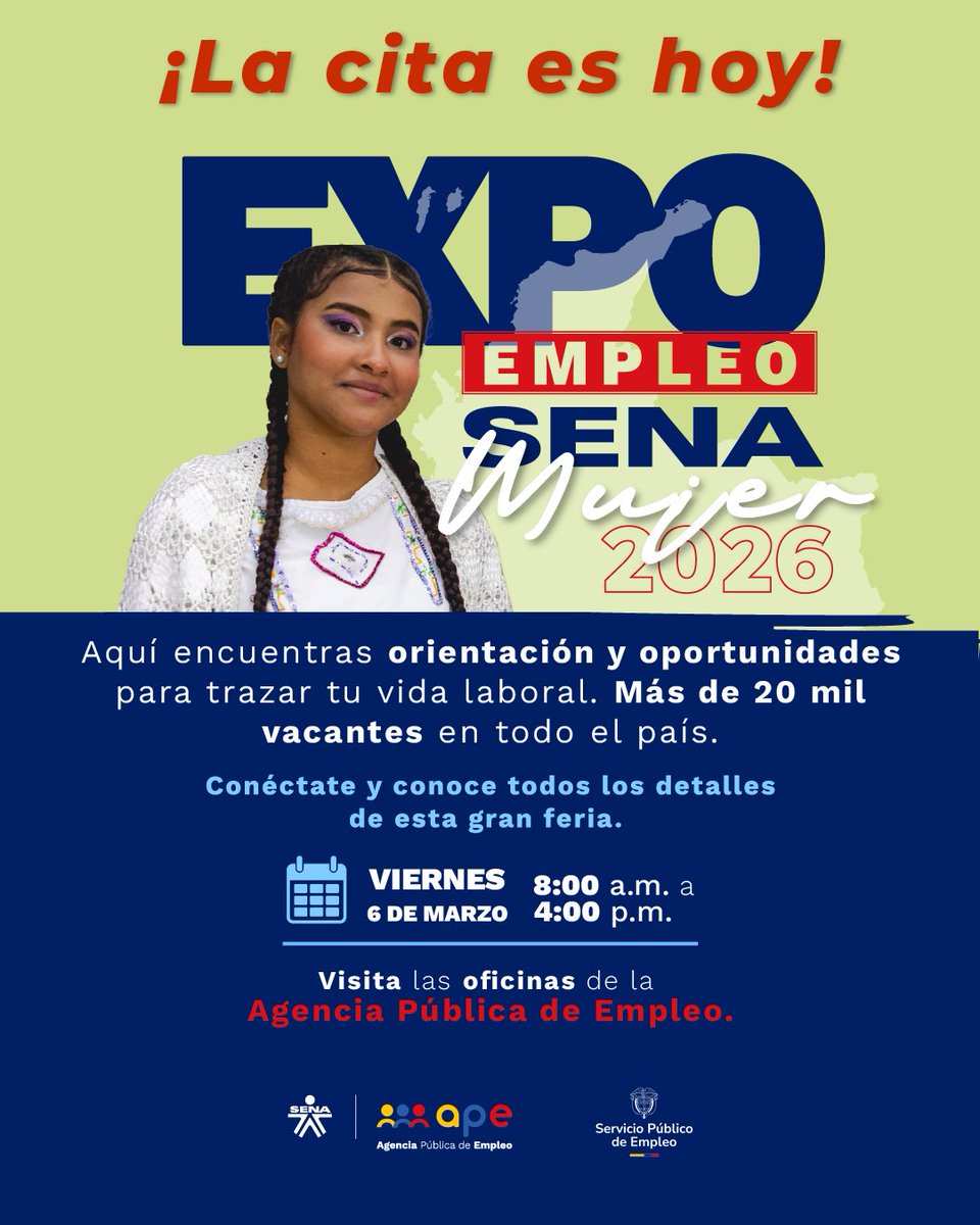 Faltan pocas horas para que el talento femenino tome el protagonismo en todo el país✨.

Prepárate, actualiza tu hoja de vida y organiza tus documentos.

Es tu oportunidad. #SENAEsEmpleo