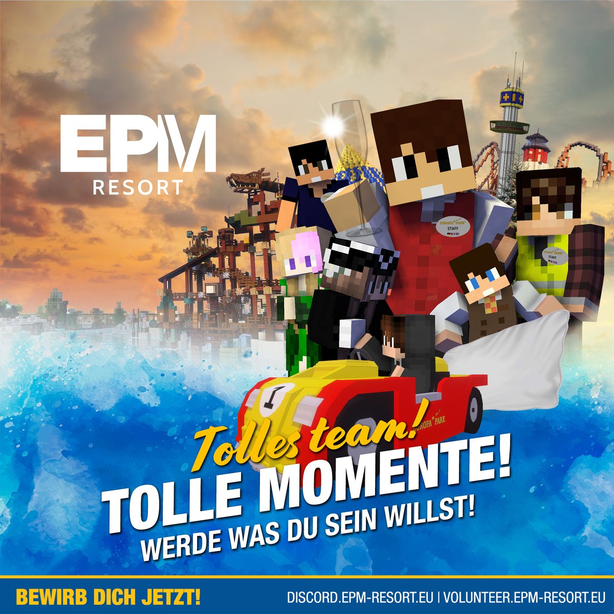 Die Rekrutierungen für die Saison 2026 sind eröffnet! Bist du Fan des Europa-Parks oder von #Minecraft? Dann schließe dich unserem Abenteuer an und gestalte gemeinsam mit uns die Zukunft des EPM Erlebnis-Resorts.📝
👉 Weitere Infos zu discord.epm-resort.eu 👈