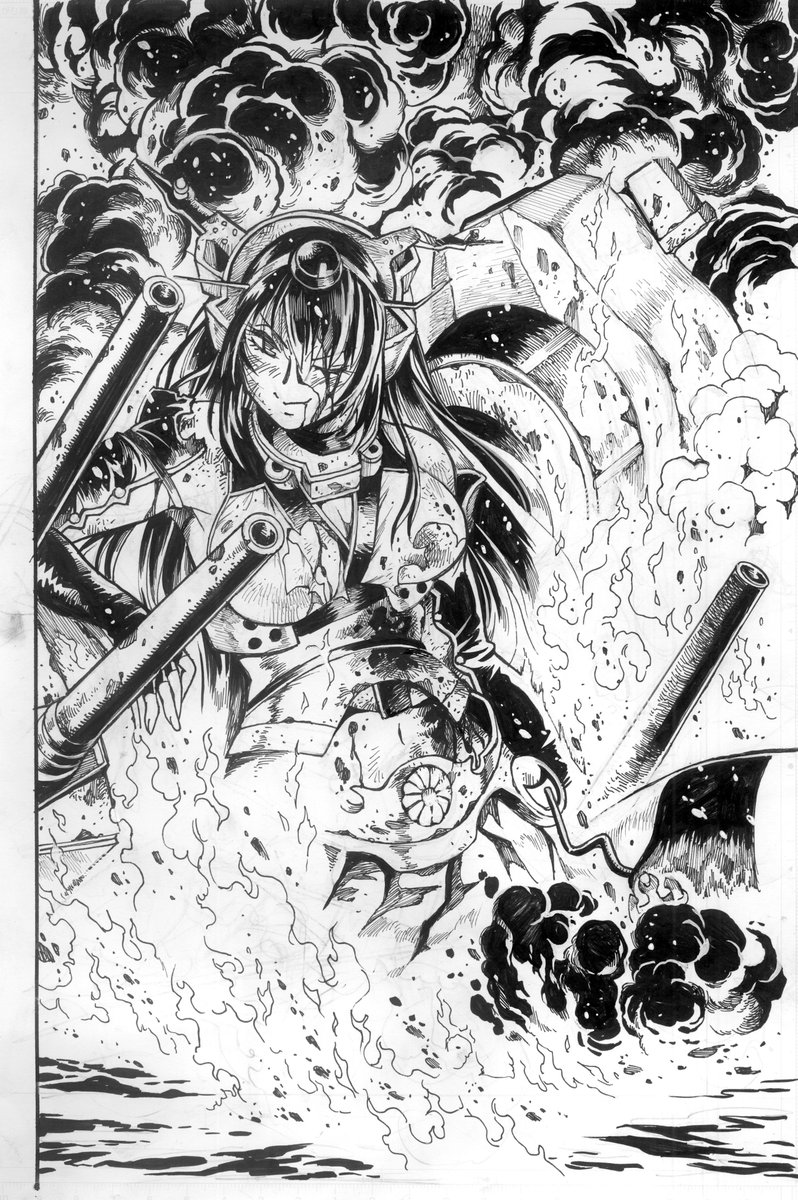 味方の勝利を確信して燃えさかる重油の海で横転しつつある長門。

1日1枚描いていかないと間に合わんぞ。 