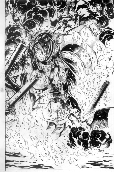 味方の勝利を確信して燃えさかる重油の海で横転しつつある長門。

1日1枚描いていかないと間に合わんぞ。 