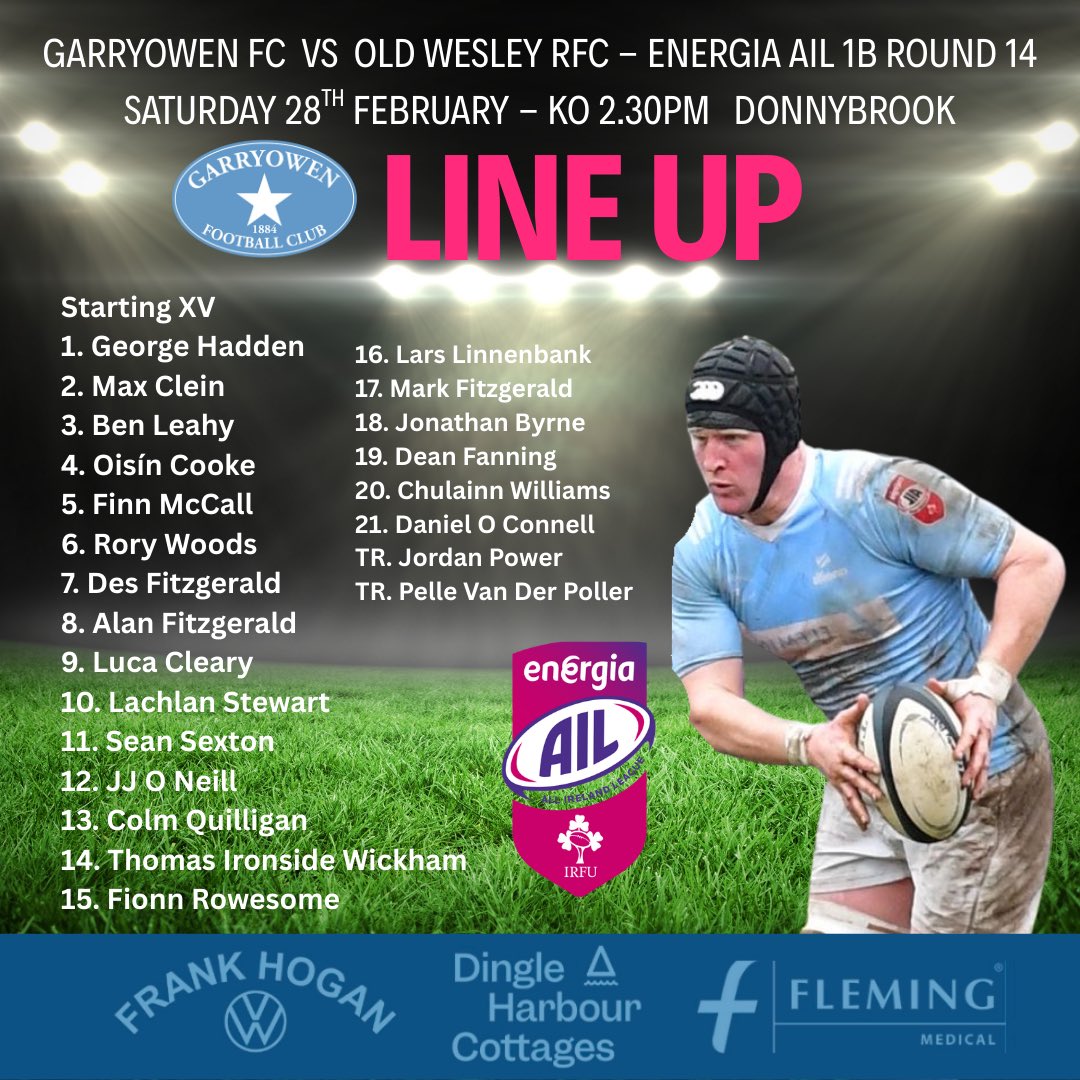 GarryowenFC's tweet image. 📣 Team announcement 📣 
This week #energiaail takes us on the road to Donnybrook where we take on @oldwesleyrfc in round 14. Come join us in supporting the lads this Saturday KO 2.30pm 💪🏼🏉👏👏👏 #ging