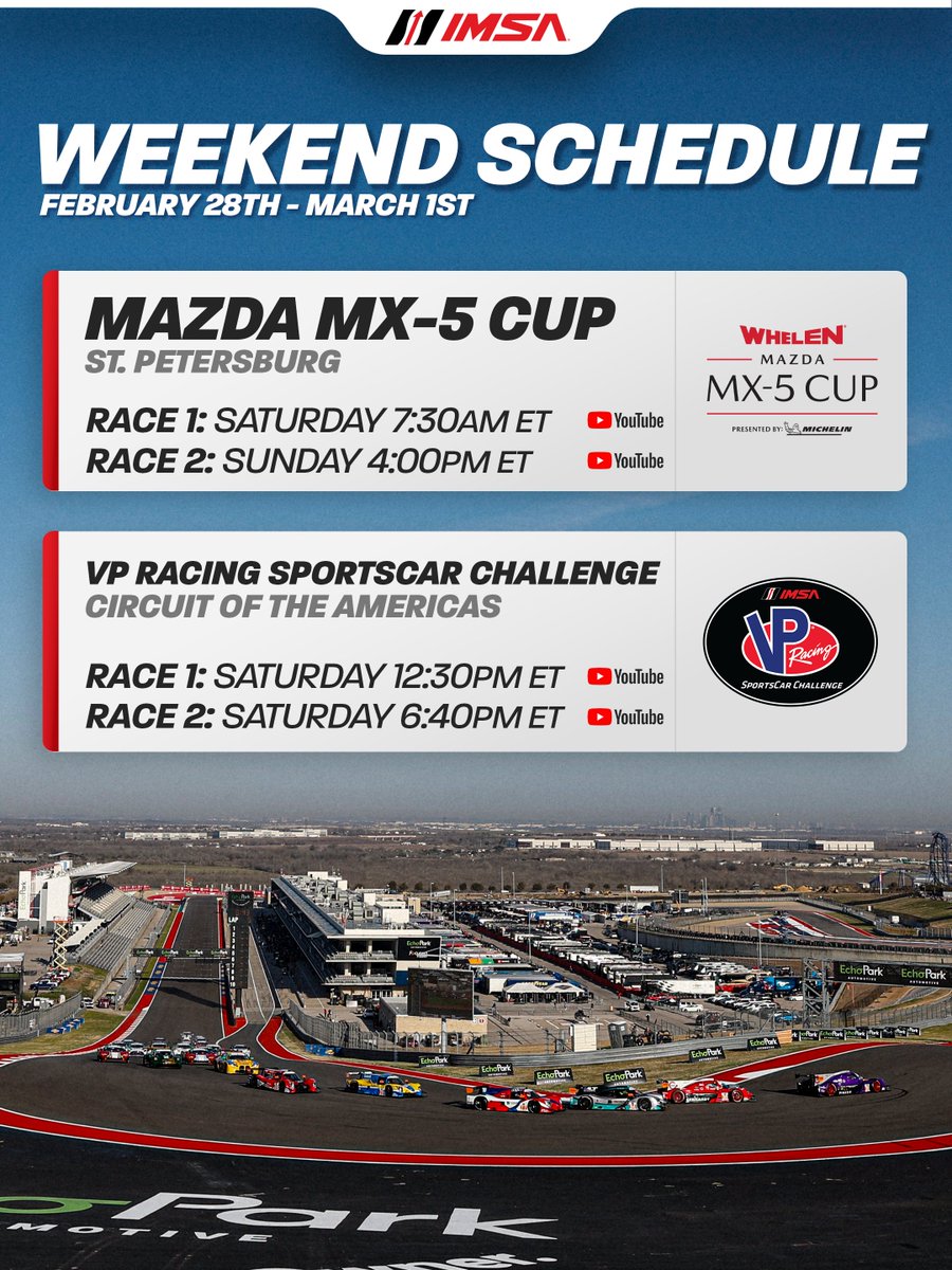 We're racing this weekend! 
📺: Peacock
🌍: YouTube, IMSA .tv
📻: IMSA Radio