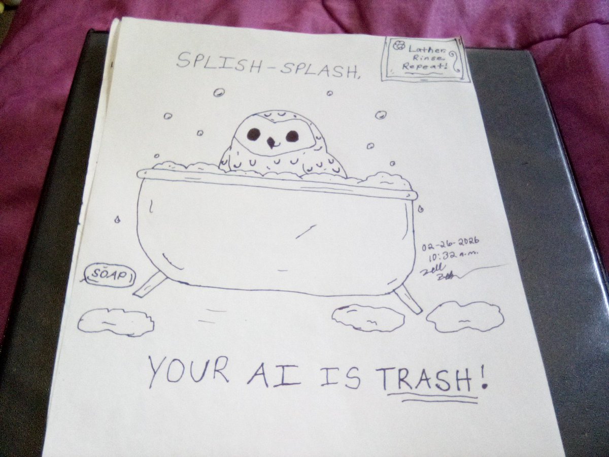 ABerkhouse's tweet photo. I have some anti AI art to share! Completely hand-drawn by myself! #screwAi #humanartist #owls https://t.co/S5tlmRpxiO