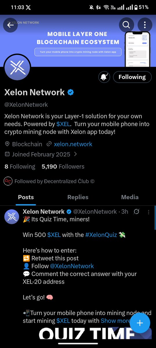 Just entered the #XelonQuiz! 🧠 The block mining time is 1 DAY.
Joining the future of mobile mining with <a href="/XelonNetwork/">Xelon Network</a>. Don't miss out on 500 $XEL! 💰
My XEL-20 Address: CwrdrOcdtfYVay5at5BJ7UIwy5i1