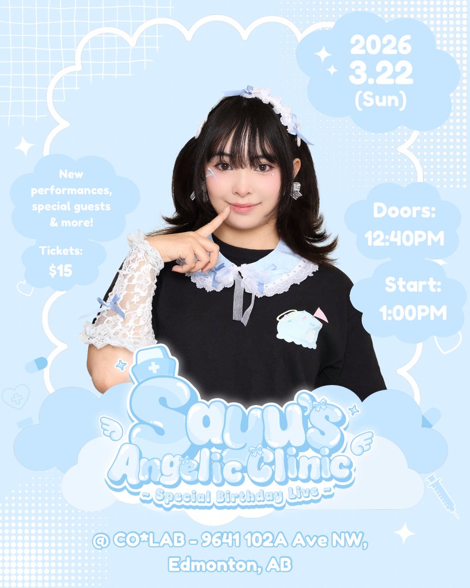 maidsayu's tweet photo. Feeling under the weather? Step into Sayu’s Angelic Clinic ~Special Birthday Live~!
 
Nurse Sayu is prescribing a dose of adorable performances- delivered by herself and a lineup of surprise nurses you won’t want to miss!

📆 March 22nd, 2026
📍CO*LAB
🎟️ Goes live March 1st! https://t.co/Jk10ywvLs1