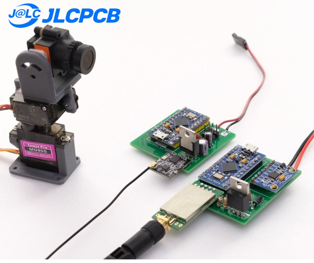JLCPCB_ES's tweet photo. Sistema DIY de seguimiento de cabeza FPV

MPU6050 + Arduino Pro Micro para rastrear el movimiento de la cabeza y controlar en tiempo real un mecanismo de servos de 2 ejes.

Placas personalizadas para el transmisor y el receptor fabricadas por JLCPCB.

#proyectodiy #electrónica https://t.co/4FiKe3Adwd