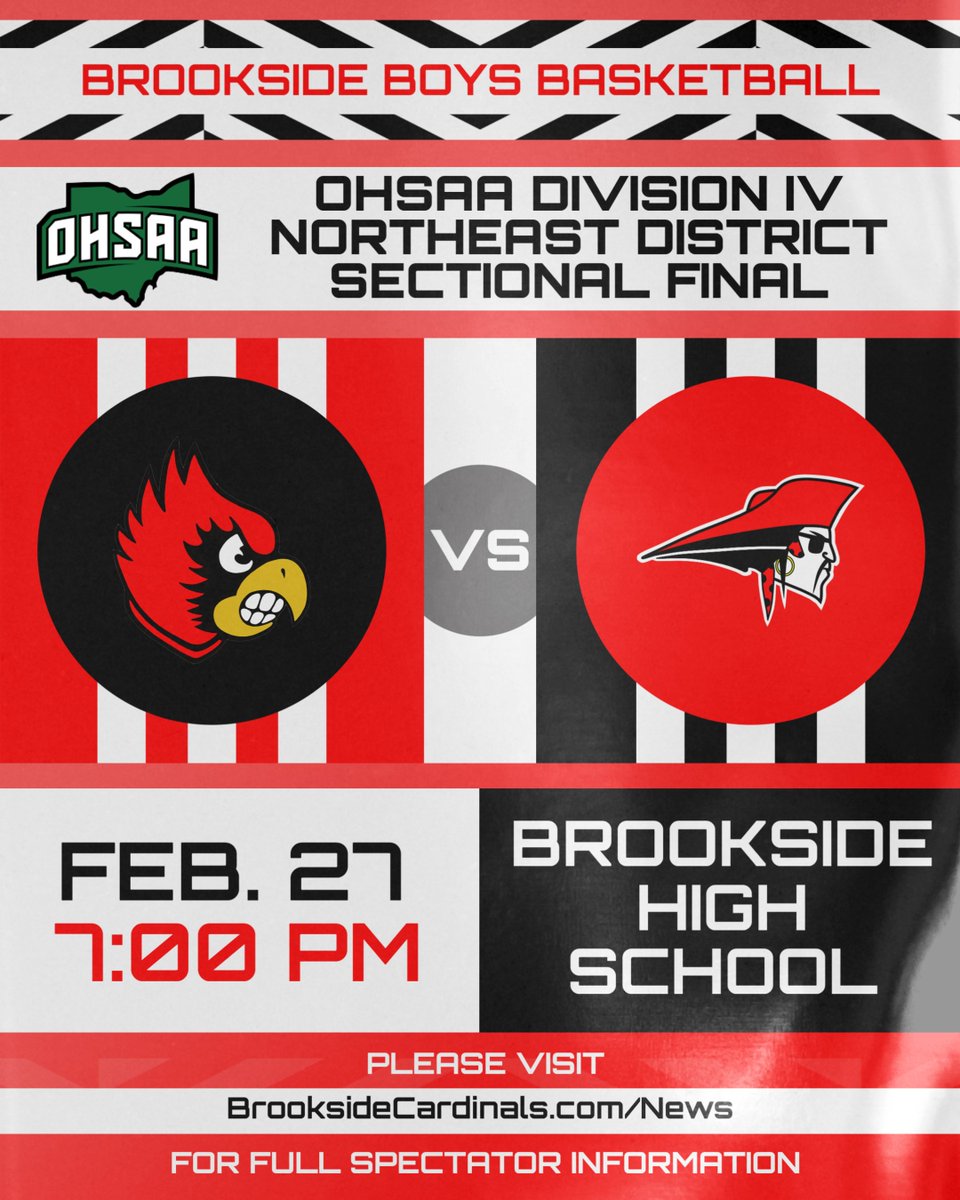 Tonight is GAME NIGHT!  Come support the Cardinals as we host the Perry Pirates in Sectional action!  Please visit brooksidecardinals.com/news/111647 for full OHSAA tournament spectator information including ticket policies and livestream link! <a href="/Perry_Pirates/">Perry Pirates</a>