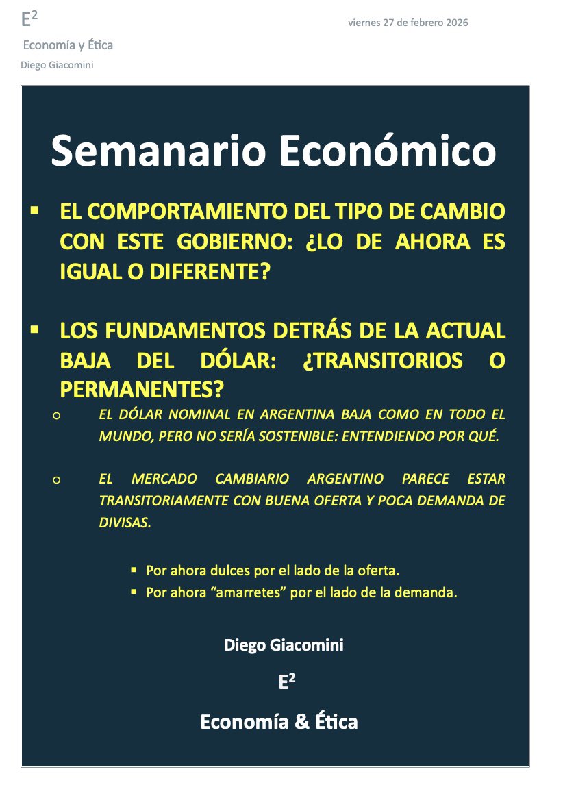 Portada del Semanario de los viernes de mi Consultora E^2 (Economía &amp; Ética)