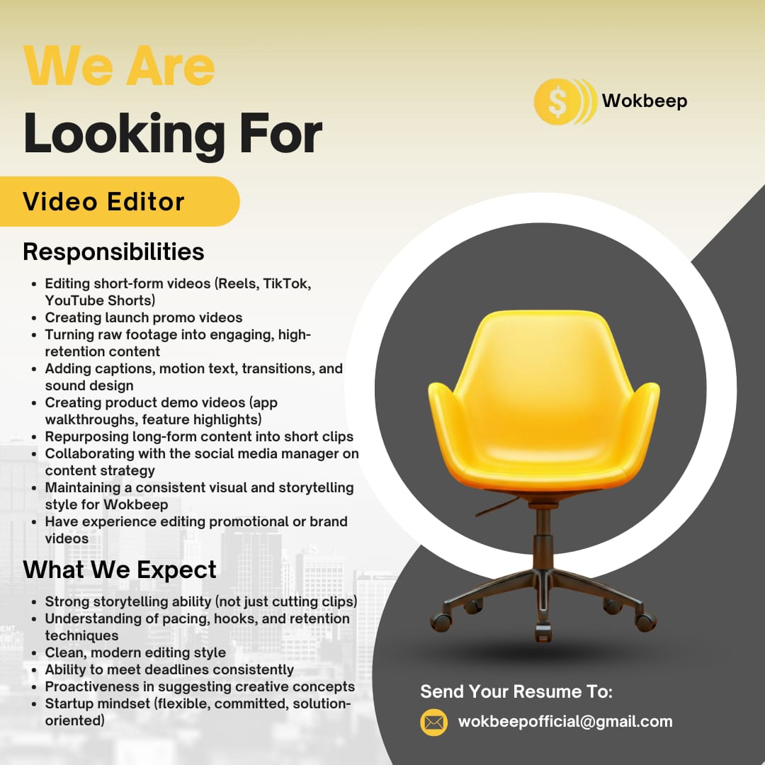 wokbeep's tweet photo. The first 3 seconds decide everything.

If you know how to hook, retain, and convert with video, this role is yours.

Send your resume to: wokbeepofficial@gmail.com https://t.co/VKeeDHnCfN