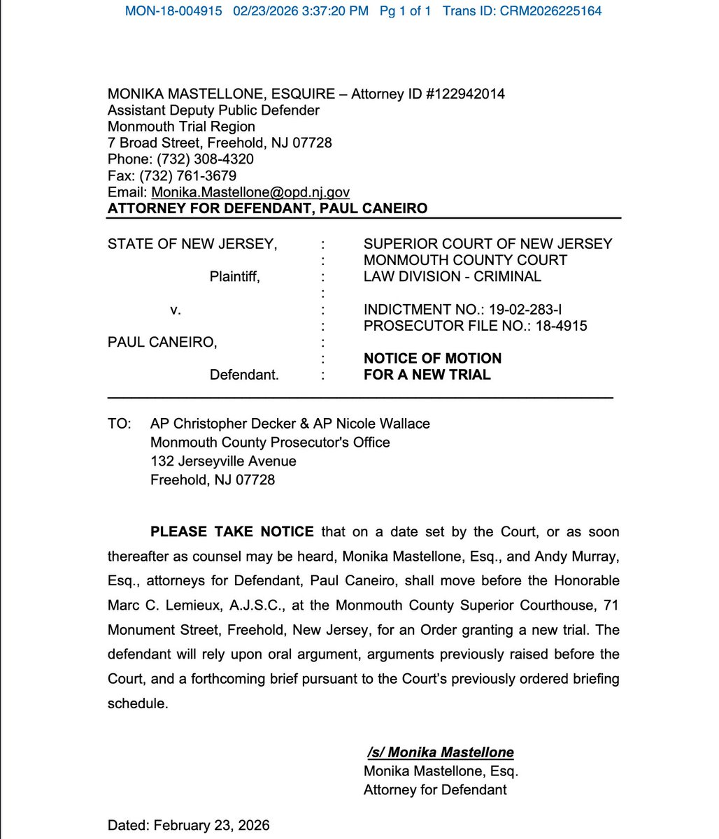 sheecm81's tweet photo. As expected Paul Caneiro's Defense Team is requesting to be heard for a new trial! What do you think will be the outcome? #PaulCaneiro #LegalUpdates #TCLU #ClaireView https://t.co/l1jzHf9DIe