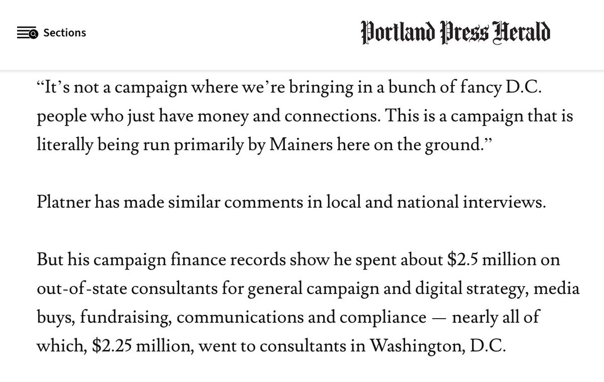 townhallcom's tweet photo. UH OH—Graham Platner, the wannabe ME senator who had a nazi tattoo, caught lying AGAIN!

PLATNER: "This is NOT a campaign that's run by consultants. It's not a campaign where we're bringing in a bunch of fancy DC people."

REALITY: Platner spent $2.25 MILLION on DC consultants 🤡 https://t.co/XQaEdd4wFm