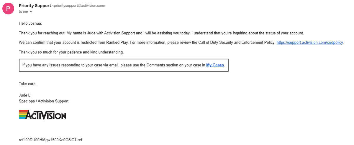 joshyNotPro's tweet photo. 22 days restricted from BO7 Ranked.

• Never queued
• Not eligible to appeal
• No visible ban
• No escalation path
Just asking for clarity and a review process.

@CallofDuty  @ATVIAssist @CODUpdates @Activision  @GGBreakingPoint @CallofDutyUK https://t.co/DCyDK6zcQt