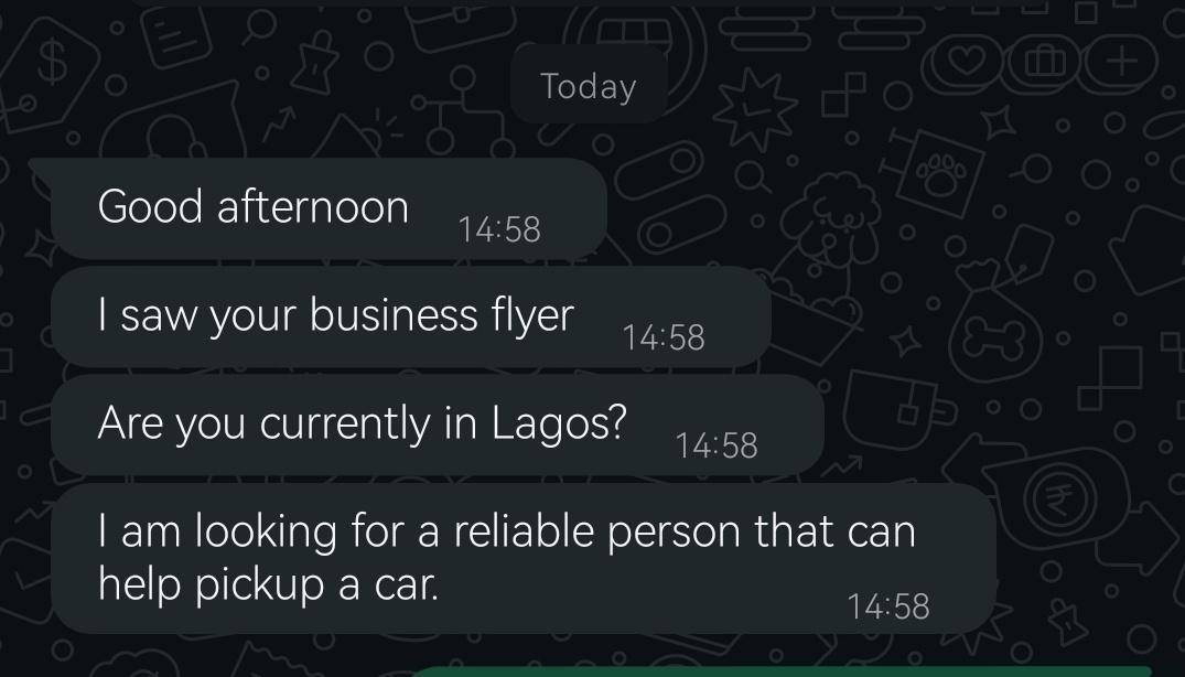My people 
I am not limited to driving individuals alone
I can help pick up cars and deliver to your destination hassle-free
Be it for spouse or Dad or Mum 
No wàhálà with Police over here🤝

Safe | Reliable | Professional 

Hire a driver today
Hire me 🤝
wa.me/2348133032639
