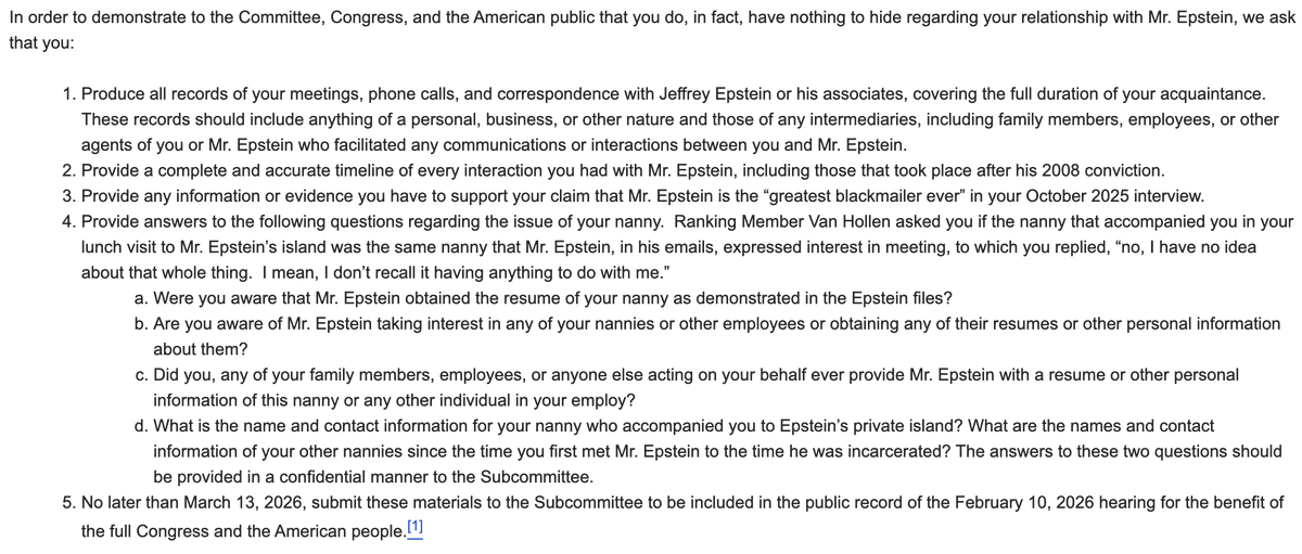 NEWS — In letter, Dems demand Howard Lutnick turn over all records related to the commerce secretary's relationship with Jeffrey Epstein.

Chris Van Hollen and Jeff Merkley asking Lutnick for detailed timeline, any evidence supporting a past claim that Epstein was the "greatest