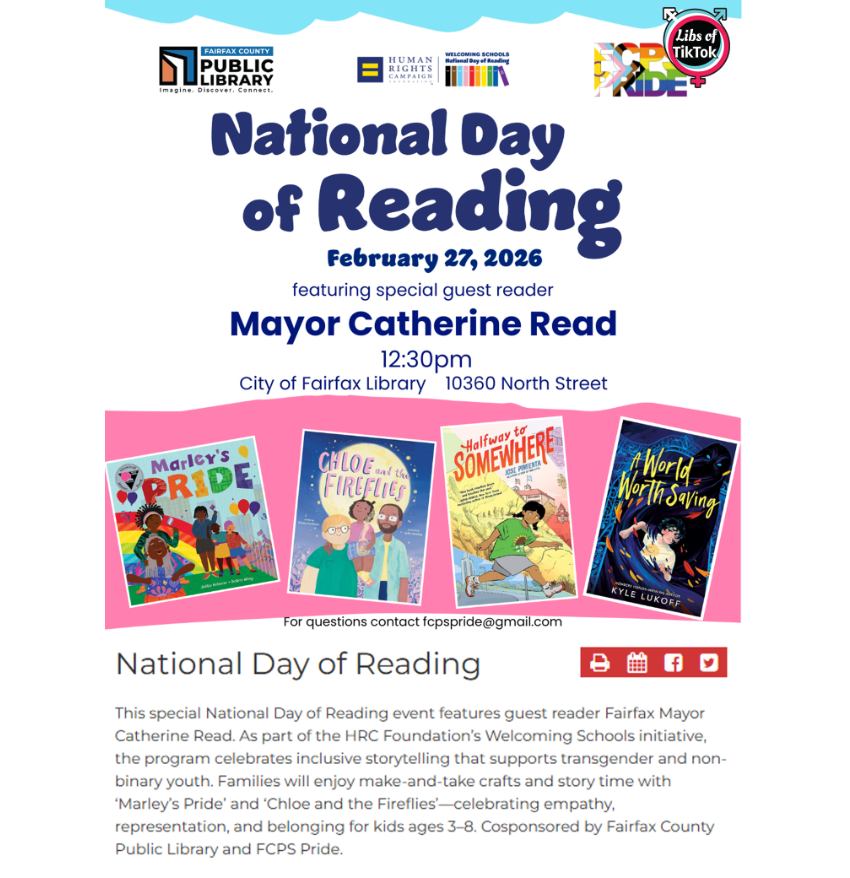 OMG. The <a href="/fairfaxcounty/">Fairfax County Government 🇺🇸</a> Public Library is hosting a "National Day of Reading" event today featuring Democrat Mayor Catherine Read, where they will be teaching CHILDREN as young as 3-YEARS-OLD that they can be transgender.

They want to indoctrinate your kids.

<a href="/fairfaxcounty/">Fairfax County Government 🇺🇸</a>