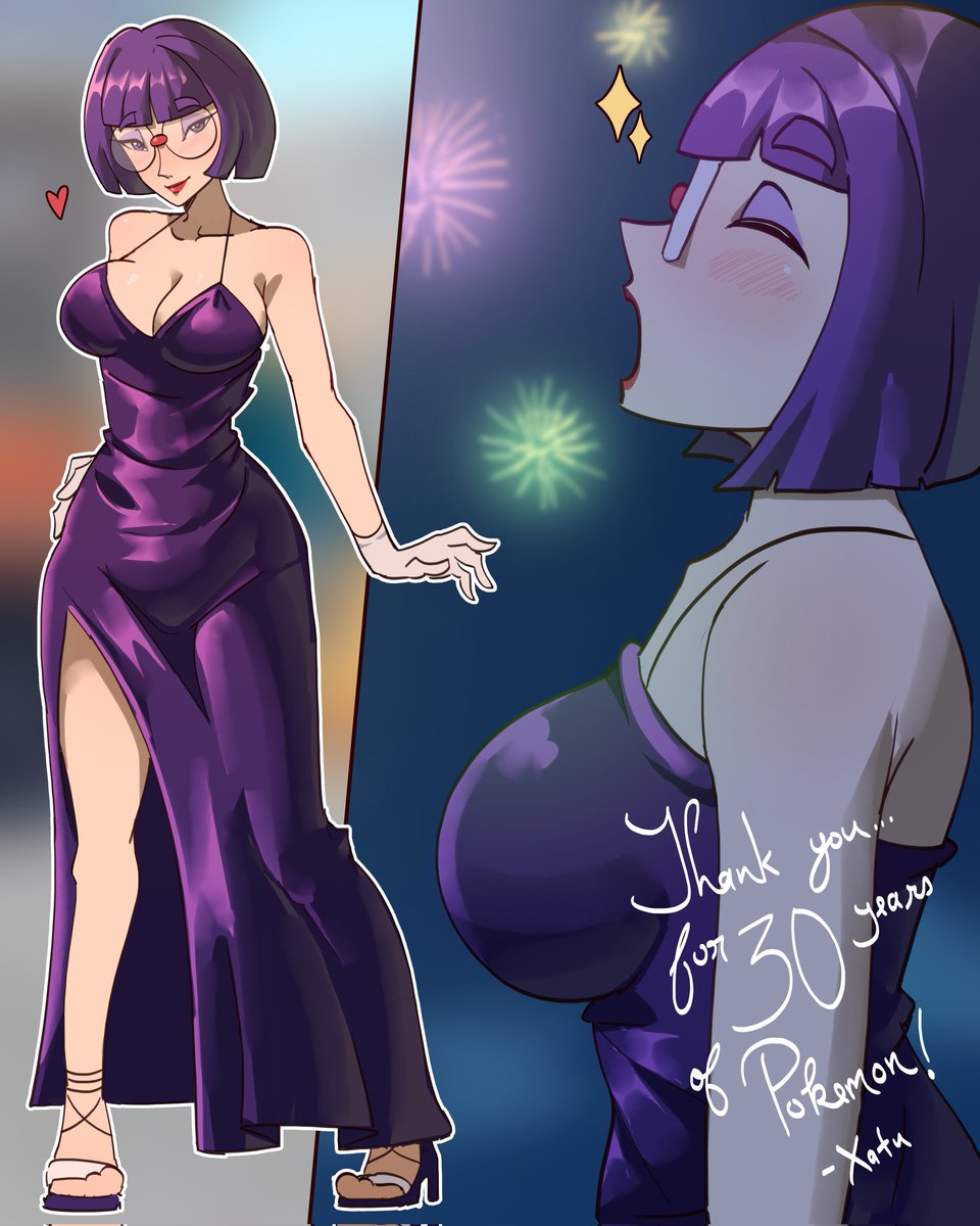 Shauntal in a pretty dress to celebrate 30 years of Pokémon! Thank you to the franchise that changed my life forever 🫰💜