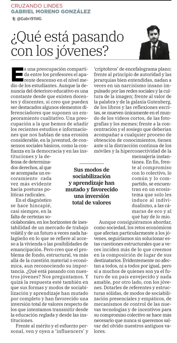 Gabri91MG's tweet photo. Escribo en el @hoyextremadura:

¿Qué está pasando con los jóvenes?

https://t.co/vmhOchdpl1 https://t.co/PWFJh35NPU