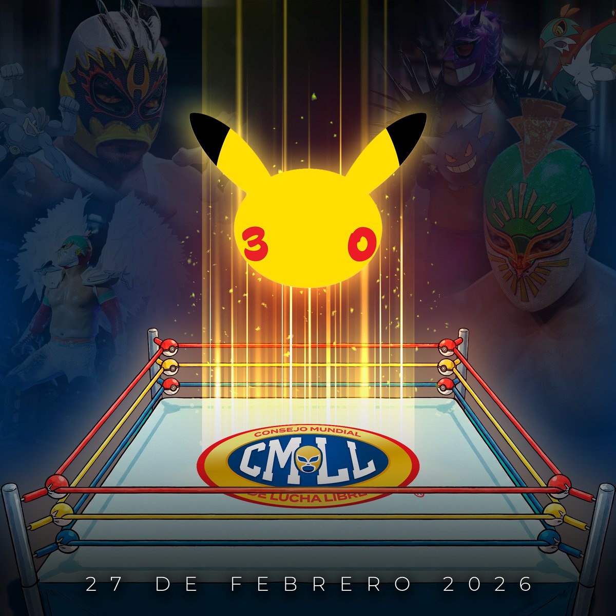⚡🎉 El Consejo Mundial de Lucha Libre celebra el Pokémon Day 🎉
Hoy se conmemora el Pokémon Day, una jornada global en la que entrenadores y fans de todo el mundo se reúnen para festejar la icónica franquicia que ha unido generaciones desde su origen en Japón

 #PokémonDay #CMLL