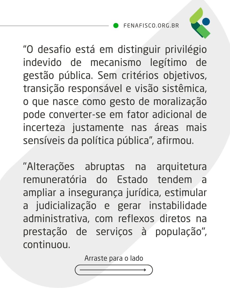 A discussão sobre as verbas indenizatórias ganhou repercussão nacional, e a Fenafisco levou sua análise técnica à CNN Brasil. A Federação reforçou a importância de diálogo institucional e segurança jurídica diante das decisões do Supremo Tribunal Federal. tinyurl.com/ybuy9zb2