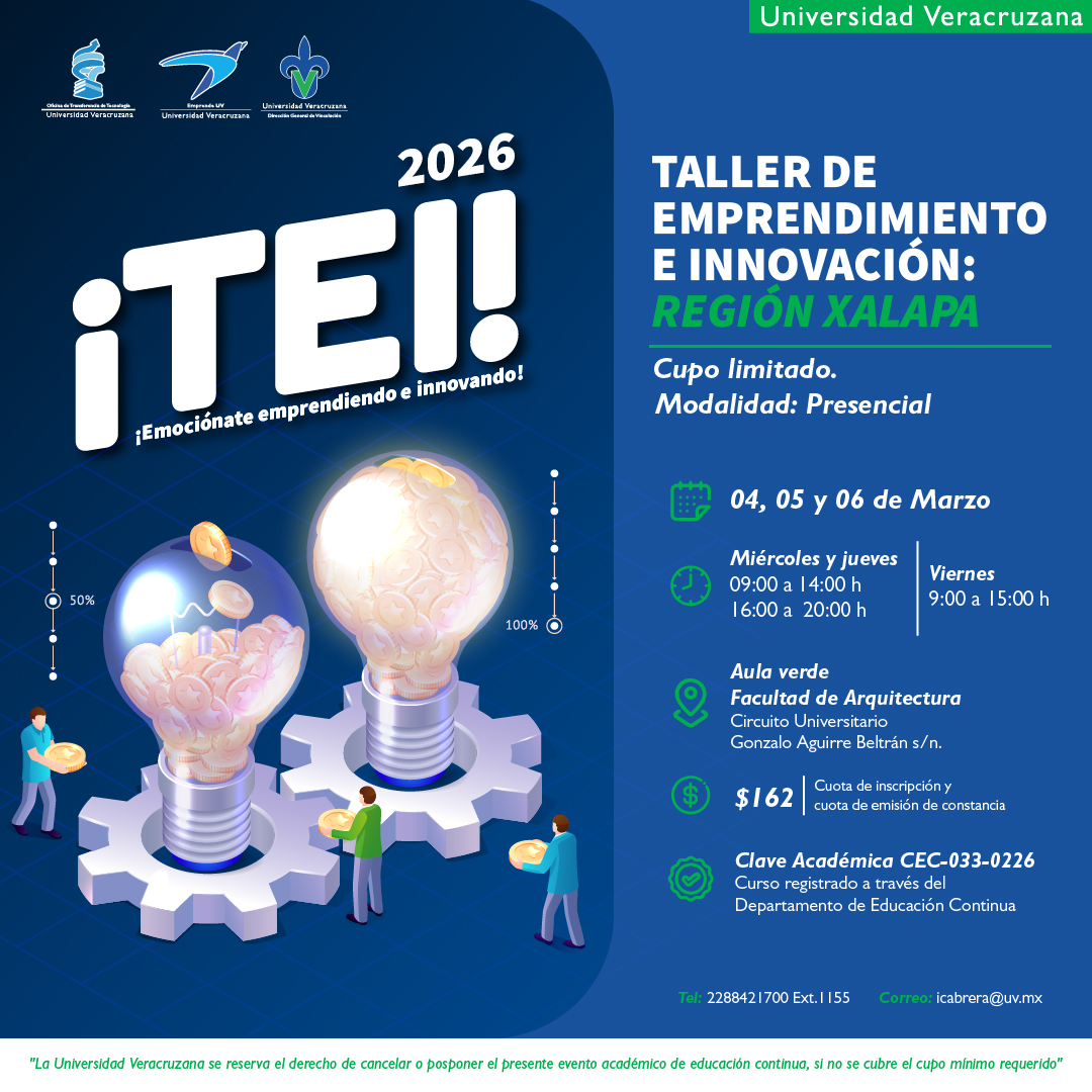 🚀 El Taller de Emprendimiento e Innovación de la #RegiónXalapa te ayudará a focalizar ideas de emprendimiento y explorar tu creatividad 🚀
📅 04 al 06 de marzo
🟢 Registro: academicos.uv.mx/miecuv
Buscar el TEI en el Área Académica Económica-Administrativa