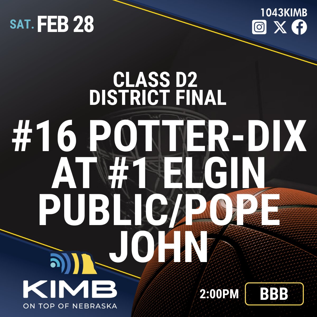 🏀 Saturday on The Big Boy (98.7 FM), Cheyenne County Country (1340 AM, 95.7 FM) and 1043 KIMB (104.3 FM).

LISTEN LIVE:
🚂 player.listenlive.co/74951
🤠 player.listenlive.co/74941
🏔 player.listenlive.co/74931/en

🔗 BROADCAST SCHEDULE: panhandle.newschannelnebraska.com/story/15249027…

#NebPreps