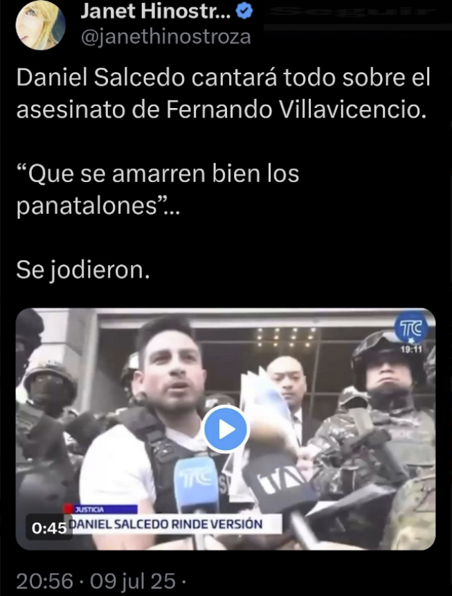 AndresCarrilloE's tweet photo. @janethinostroza Versión de Daniel Salcedo, solo la Janet Hinostroza  le cree 🤣🤣

La versión de Pipo es rescatada por los medios de comunicación del mundo. La justicia Española es una de las más respetables.

Y tiene sentido, pues Fernando Villavicencio  señaló a puertos provados (de Noboa) https://t.co/fmgJ8bkAbk