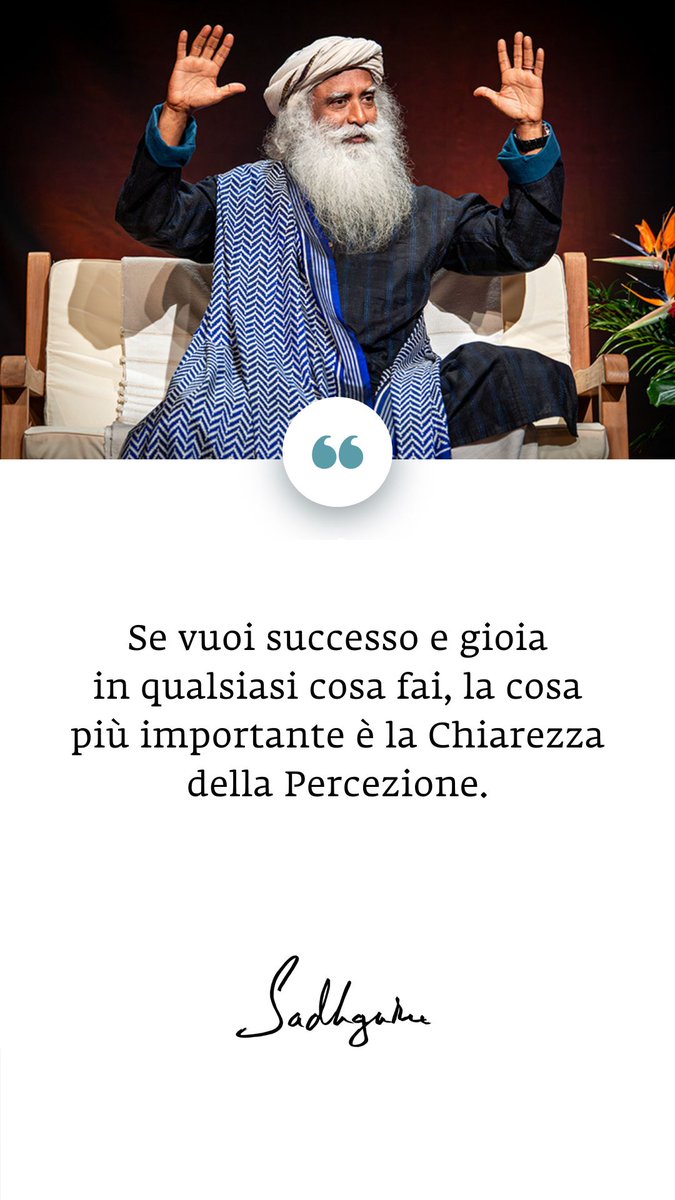 Portando chiarezza dentro di sé, la vita scorre fluida e gioia e successo sono garantiti.

Cogli gli strumenti offerti da #Sadhguru

Ingegneria Interiore sadhguru.co/roma

Miracle Of Mind sadhguru.co/momapp

#SadhguruQuotes 
#SadhguruWisdom