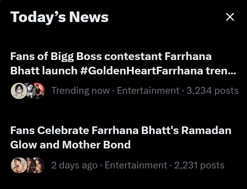 Making X headlines is a regular thing for us.
Every day. Every headline. Every topic.
Will only revolve around her, Until we are here!

#GoldenheartFarrhana #FarrhanaBhatt #FarrhanaRebellions