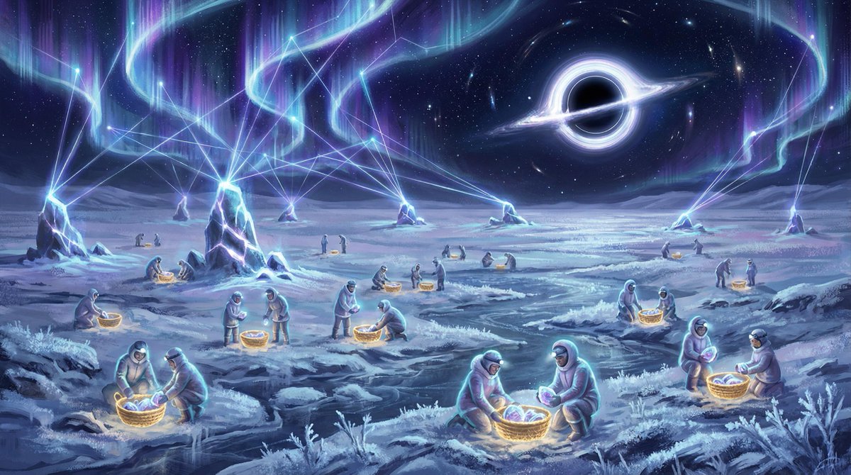 PromptSin's tweet photo. Stellar harvest at the edge of the universe. 🌌💎 The mix of auroras, ancient tech, and that black hole is hypnotic.
What do you think they're gathering energy or memories?
#SciFiArt #CosmicVibes #DigitalWallpaper https://t.co/cGmGvYBjO5