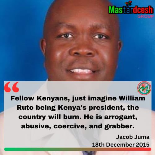 This guy was ahead of time manze:👇

“Fellow Kenyans, just imagine William Ruto being Kenya's president, the country will burn. He is arrogant, abusive, coercive, and grabber,”

— Jacob Juma