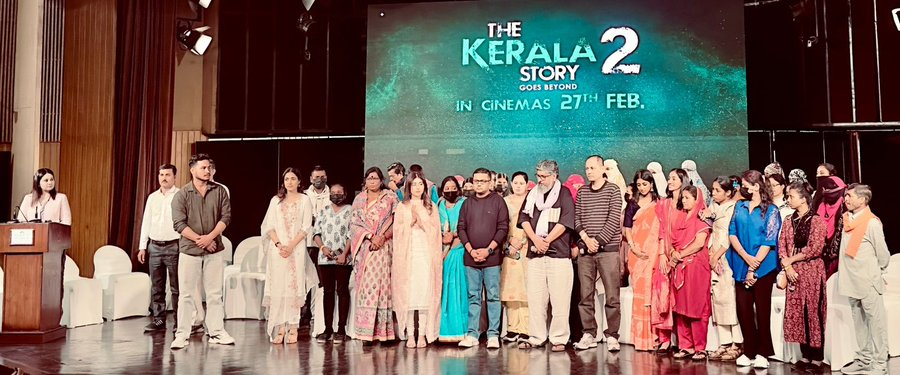 ImtiazMadmood's tweet photo. *The Kerala Story 2* Goes Beyond, the team held a press conference in Delhi where 55 love jihad victims and 33 family members from across the nation shared their stories, with 49 on stage. The event was attended by producer Vipul Amrutlal Shah, director Kamakhya Narayan Singh, Co-Producer Aashin A. Shah and actress of the film Ulka Gupta, Aishwarya Ojha and Aditi Bhatia.

- @kumarnandaj