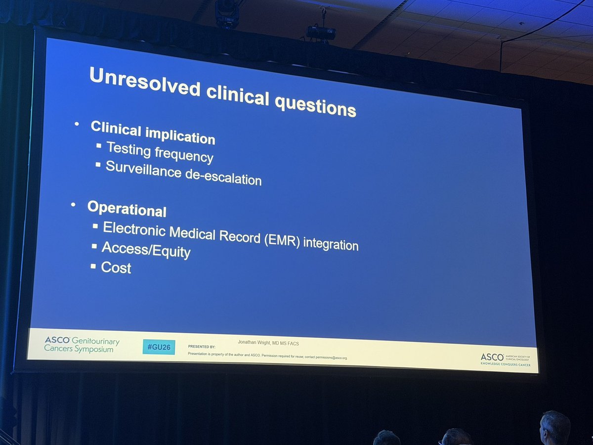 DrChoueiri's tweet photo. Thought-provoking discussion by @JLWrightMD on ctDNA in MIBC: ctDNA is a systemic biomarker, is it a reliable bladder monitor? In RETAIN-1/2, 52% had local recurrence yet <10% were ctDNA+, and all metastatic events were preceded by local recurrence ==> cystoscopy/imaging remain essential.
#GU26 #BladderCancer
@OncoAlert 
@OncLive