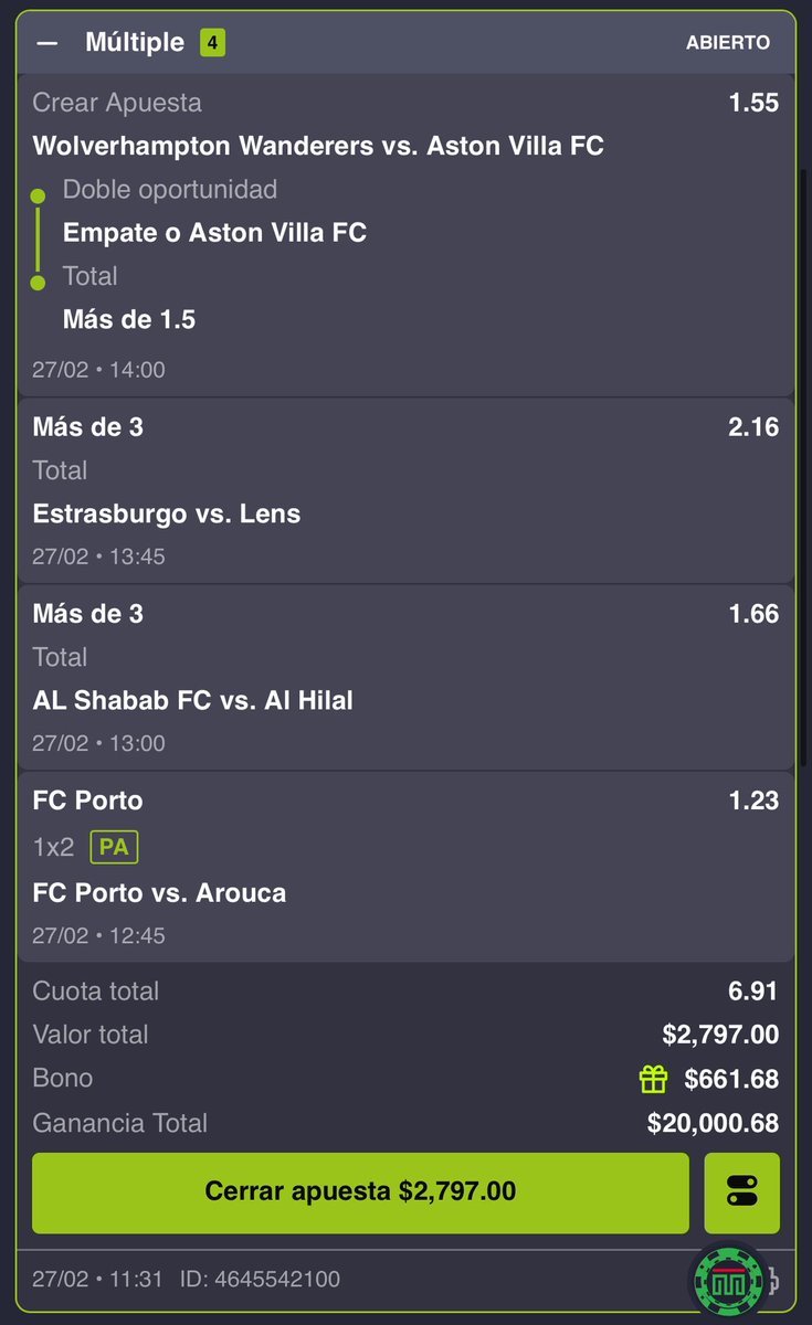 PARLAY DE VIERNES

Si pierdo regalo 200 pesos a 10 que den like.
