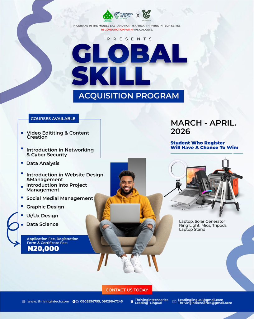 dranthoniaeddo's tweet photo. I will be doing a raffle draw for 50 participants who register for the GSAScholarship .
3 lucky winners will get a laptop from us .
Please register for the #GSATech4Africans Scholarship
https://t.co/lPBVKCOMrP
08055969795 WhatsApp only https://t.co/4JsULCN6PE